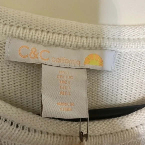 C&C California White Sweater with Navy Anchor - Picture 3 of 8